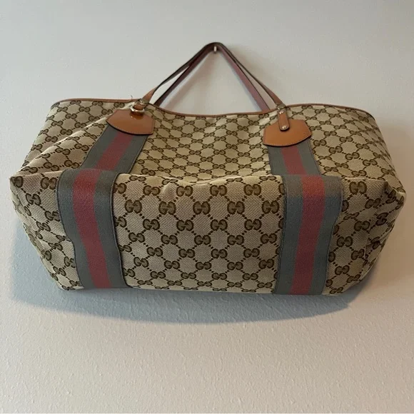 Gucci Jolie Sherry Beige Tan Stripe Tote - Picture 14 of 15